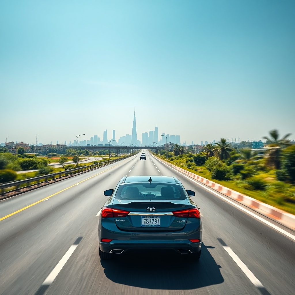 A professional family commuting on a modern highway, illustrating the lifestyle change involved in moving from Heliopolis to New Cairo.