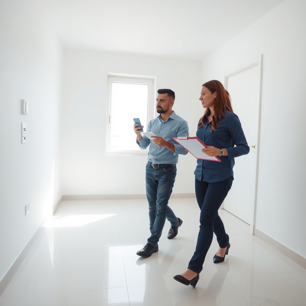 Tenant and property manager conducting a detailed handover inspection with checklist and photos, a crucial step in the New Cairo apartment rental process