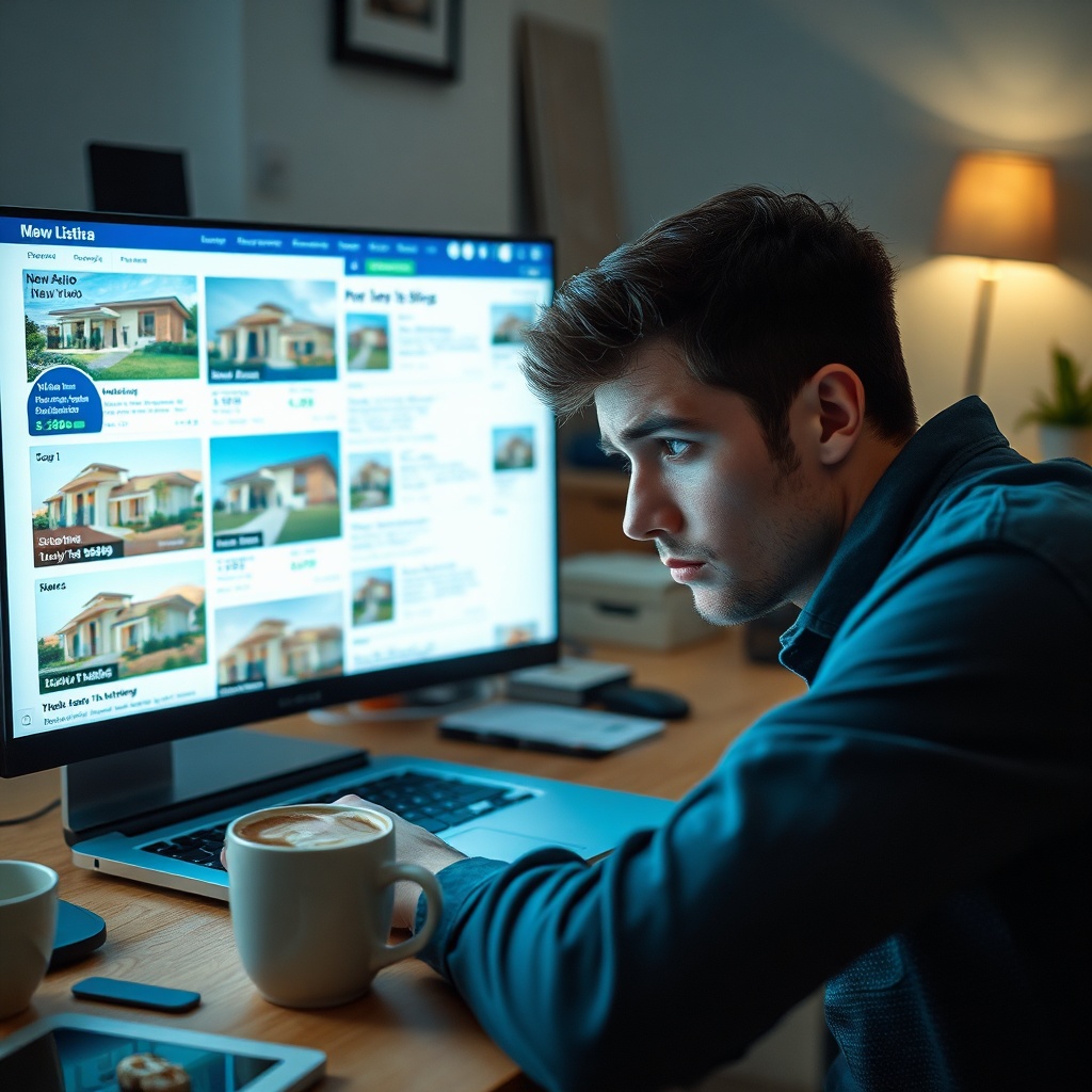 Frustrated renter comparing New Cairo villa rental overpriced listings on a laptop, highlighting the challenge of finding fair value in the market